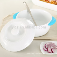 ceramic casserole dish with cover and with heat-resistant silicone handle grips